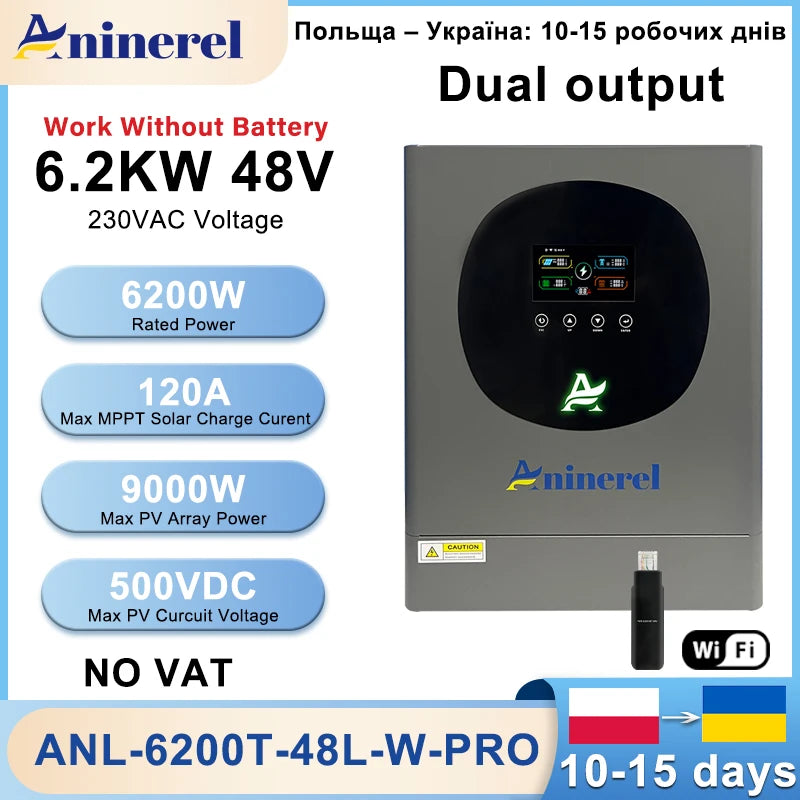 Onduleur Solaire Hybride 6,2 kW 48V MPPT