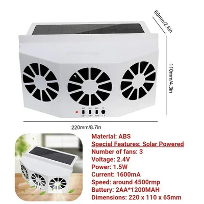 Ventilateur Solaire de Voiture 3 Têtes