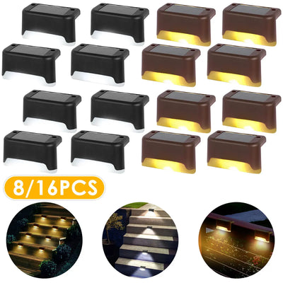 Lampes Solaires d'Escalier Extérieur IPX65, Pack 1 à 16 Pièces, Noir ou Marron