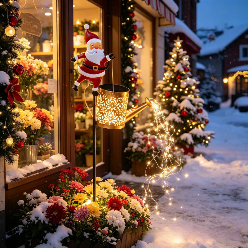 Lanterne Solaire Père Noël Arrosoir Lumineux en Métal