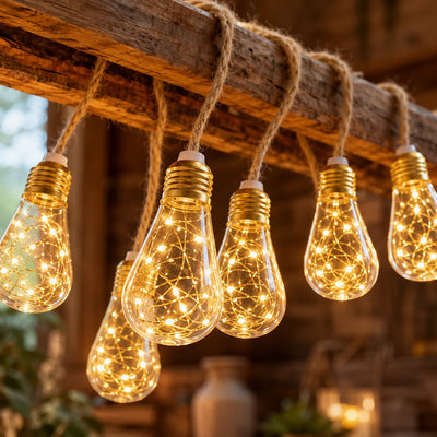 Guirlande Solaire Extérieur Corde de Chanvre Ampoules Edison