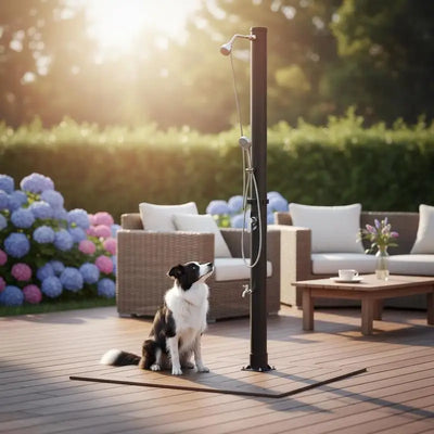 Douche Solaire Extérieure 217 cm Colonne PVC et Aluminium Noire