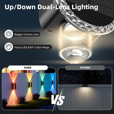 Applique solaire RGB éclairant un mur de patio