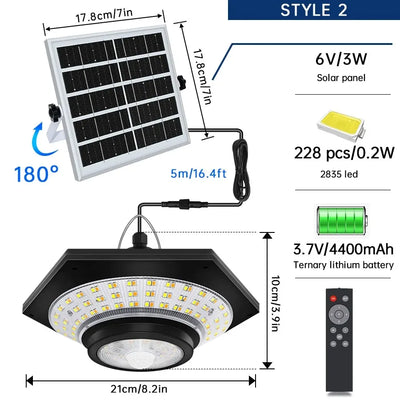 Lampe Solaire Suspendue 228 LED 1000 Lumens 3 Températures de Couleur avec Télécommande