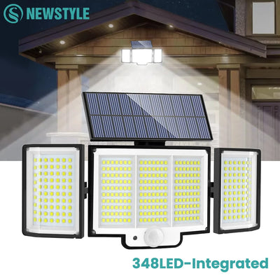 Projecteur Solaire Mural 348 LED Détecteur Mouvement Télécommande