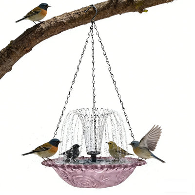 Fontaine Solaire Suspendue Bain d'Oiseaux et Mangeoire de Jardin