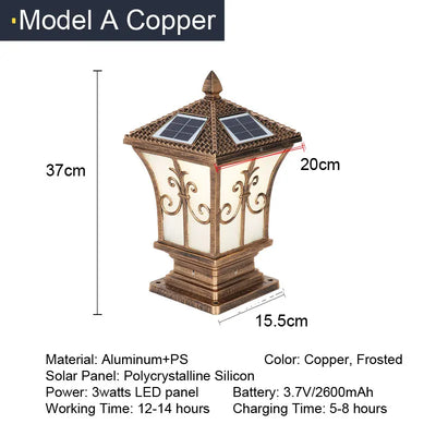 Lampe Solaire Pilier Jardin Décoration Étanche