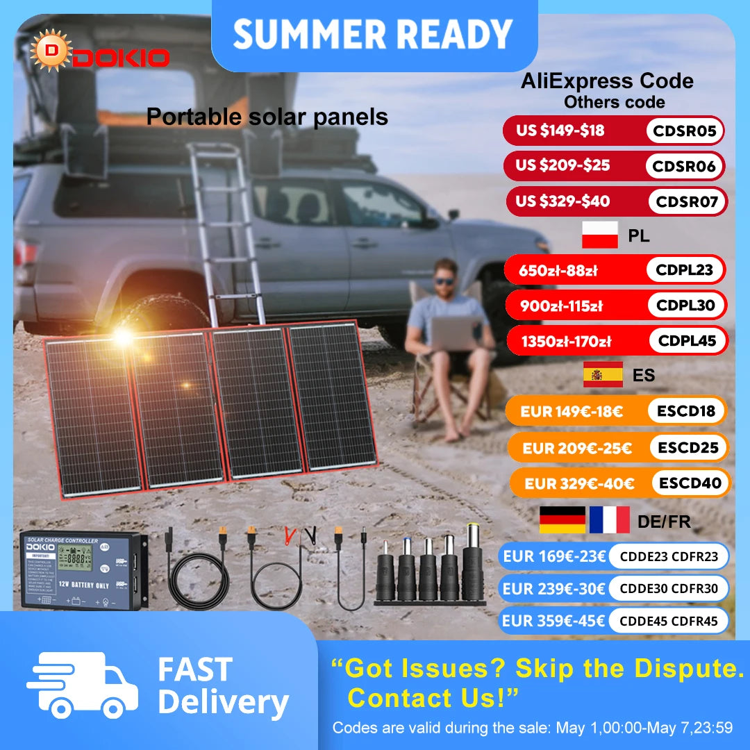 Panneau Solaire Pliable Dokio 300W Portable avec Contrôleur 12V