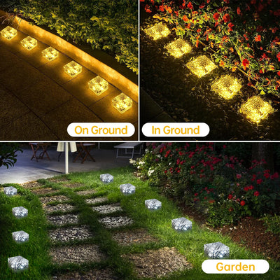 Lampe Solaire Cube de Glace LED Décorative Jardin Piscine