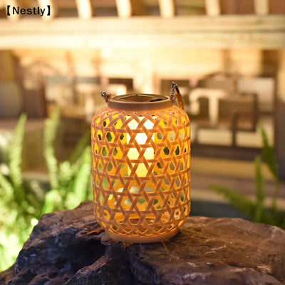 Lanterne Solaire Suspendue en Rotin Style Campagnard