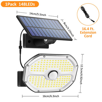 Projecteur Solaire Mural 148 LED 3 Modes IP65 Angle Réglable