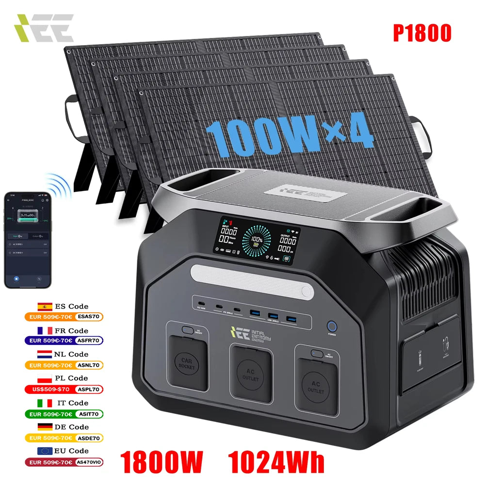 Station Électrique Portable Solaire IEE P1800 1800W 1024Wh