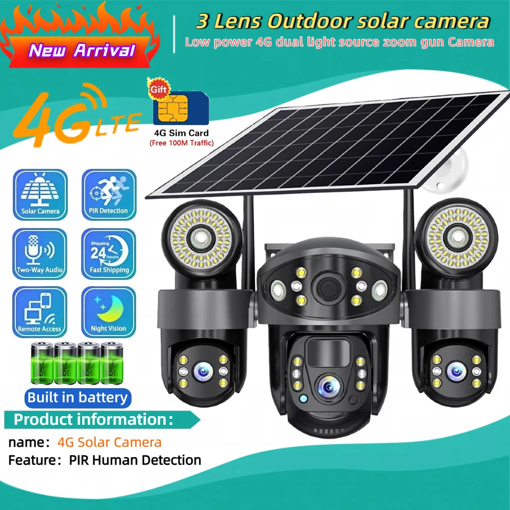 Camera solaire 4G exterieure 12MP triple objectif