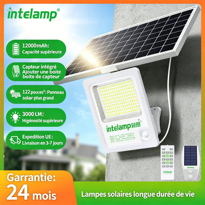 Projecteur Solaire Extérieur LED 3000lm Détecteur de Mouvement IP65