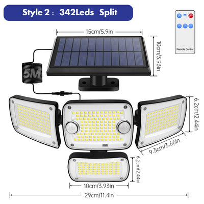 Projecteur Solaire 4 Têtes Réglables 6500K IP65 Télécommande