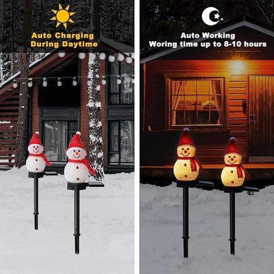 Piquet solaire bonhomme de neige blanc chaud festif