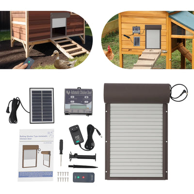 Porte Automatique de Poulailler Solaire 5W avec Auvent Métal