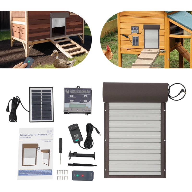 Porte Automatique de Poulailler Solaire 5W avec Auvent Métal