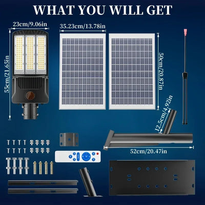 Réverbère Solaire 8000W Capteur Mouvement 6500K Sécurité
