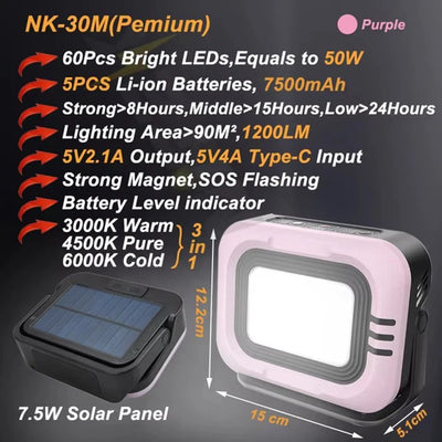 Lampe Solaire de Camping Portable Rechargeable