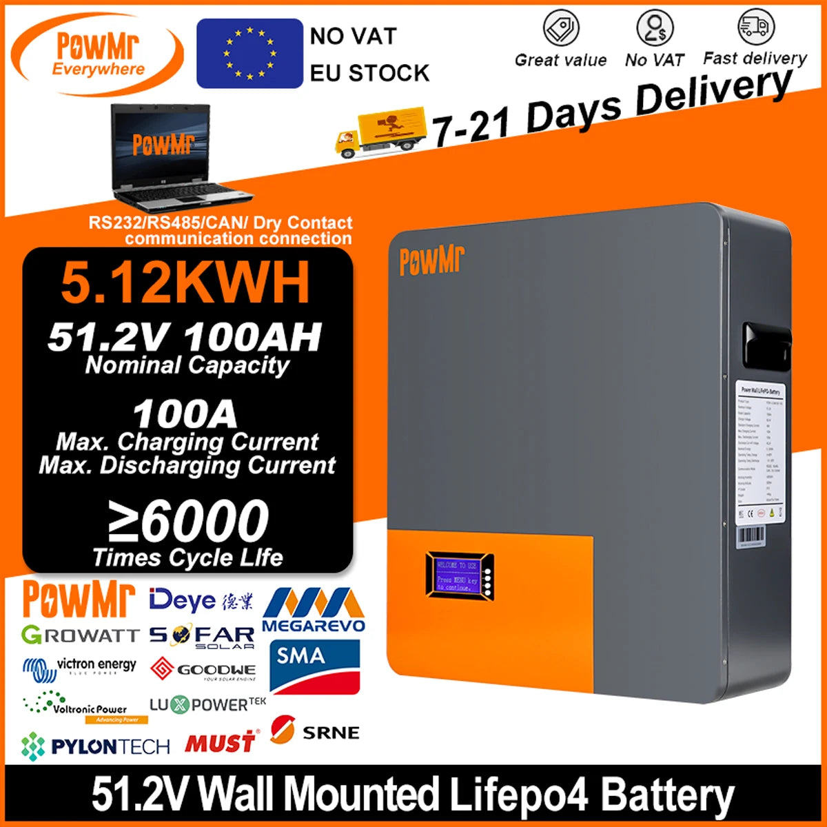 Batterie Solaire LiFePO4 51,2V 100Ah 5,12 kWh