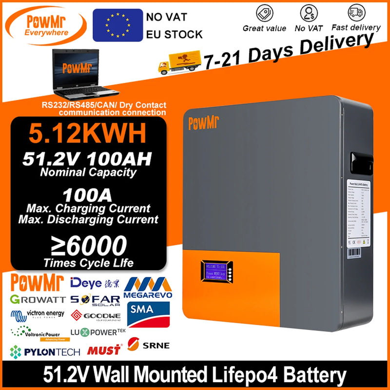 Batterie Solaire LiFePO4 51,2V 100Ah 5,12 kWh – rendement et puissance de sortie