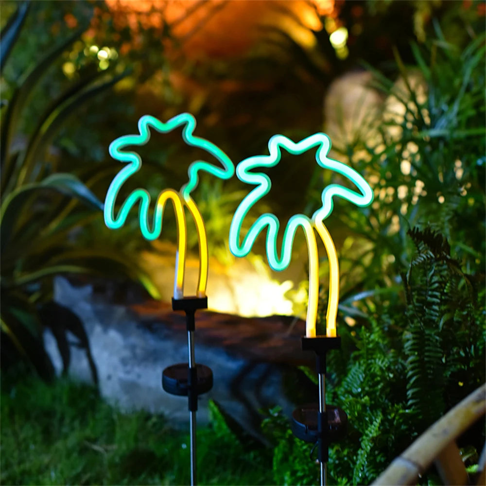 Piquet solaire néon flamant rose pour jardin