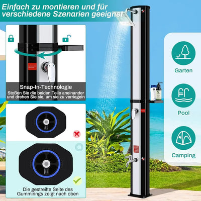 Douche Solaire de Jardin 60L Colonne 228 cm Pivotante 360°