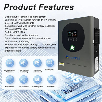Onduleur Solaire Hybride 6,2 kW 48V MPPT