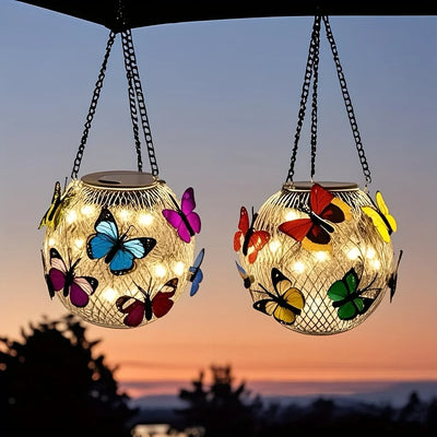 Lanterne Solaire Papillon Suspendue Métal pour Jardin