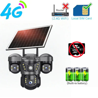 Caméra Solaire 4G Triple Objectif 8K Extérieure