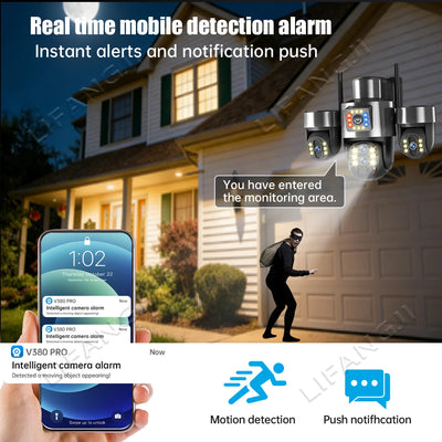 Caméra de Surveillance Solaire V380 Pro 4G 20MP 4 Objectifs