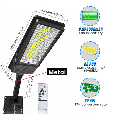 Lampadaire Solaire 60 ou 138 LED Télécommande Détecteur