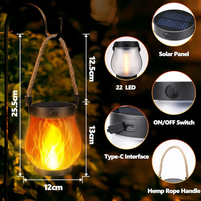 Lanterne Solaire Extérieure Effet Flamme 3D Suspendue