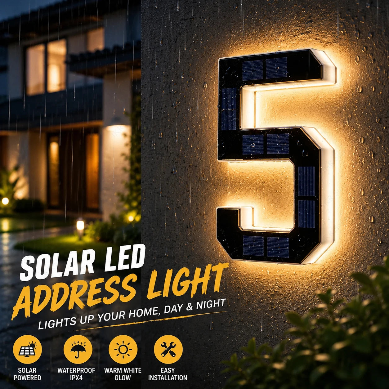 Numéro de Maison Solaire LED Rétroéclairé 12 cm Étanche