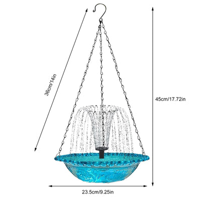 Bain d'Oiseaux Solaire Cascade avec Bol en Verre et Mangeoire