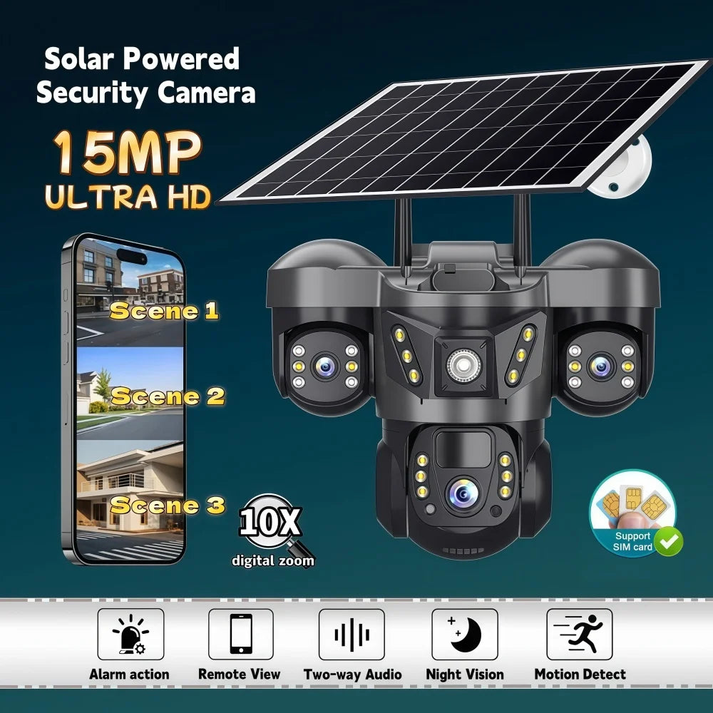 Caméra Solaire 4G Extérieure Triple Objectif