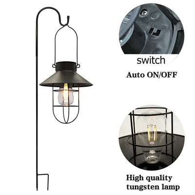 Lanterne Solaire Extérieure Rétro Métal Filament LED Suspendue
