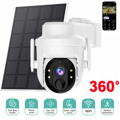 Caméra Solaire WiFi 4MP 2K Dôme Alarme PIR et Audio