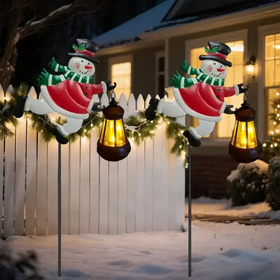 Lampe Solaire Bonhomme de Neige LED pour Cour et Pelouse