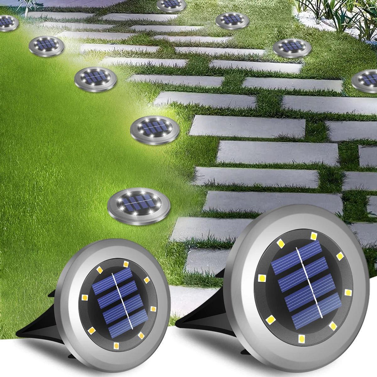 Lampe solaire extérieure 8 LED encastrable au sol pour jardin