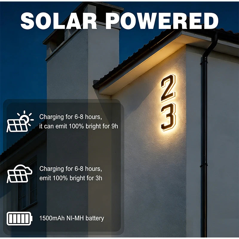 Numéro de Maison Solaire LED Rétroéclairé 12 cm Étanche