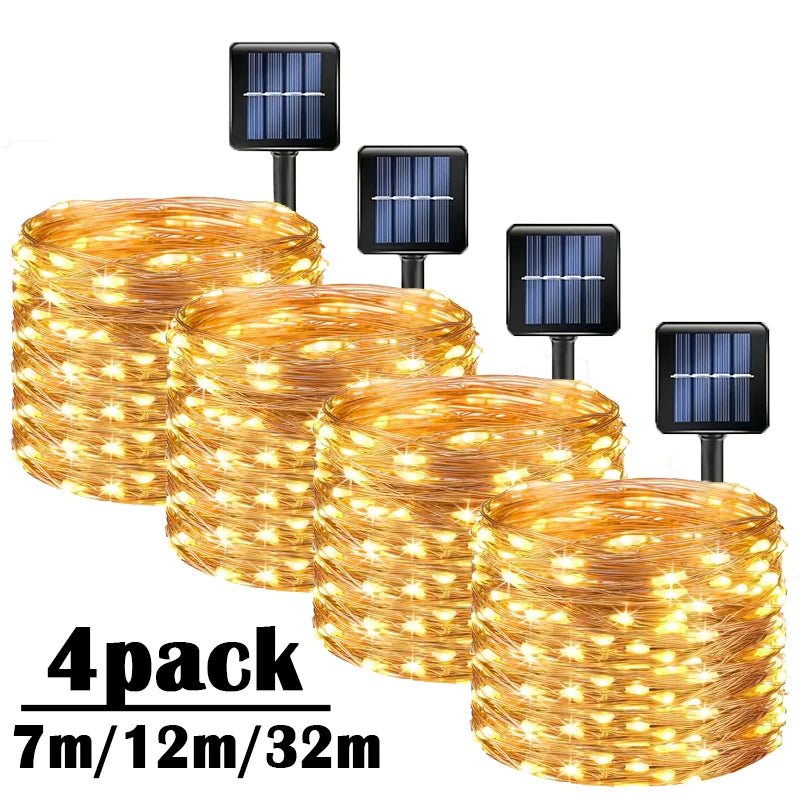Guirlande Solaire Fil de Cuivre 8 Modes Étanche Noël