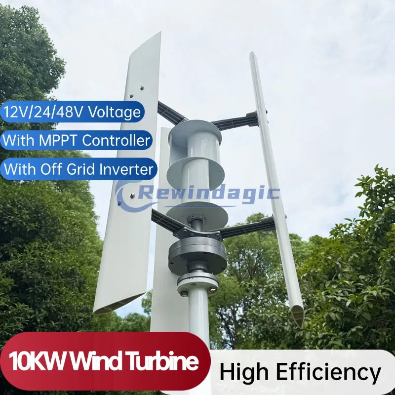 Éolienne Verticale 5 kW à 10 kW 12V 24V 48V MPPT Hybride
