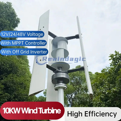 Éolienne Verticale 5 kW à 10 kW 12V 24V 48V MPPT Hybride
