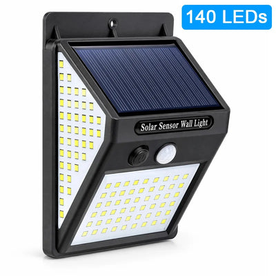 Applique Solaire Murale 140 LED 3 Faces Détecteur de Mouvement