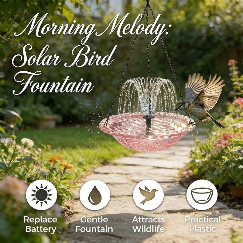 Fontaine Solaire Suspendue Bain d'Oiseaux et Mangeoire de Jardin