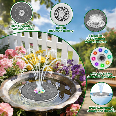Fontaine Solaire de Jardin LED Batterie 8 Buses