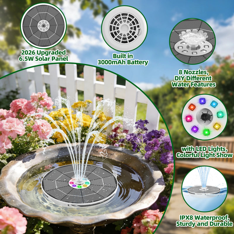 Fontaine Solaire de Jardin LED Batterie 8 Buses