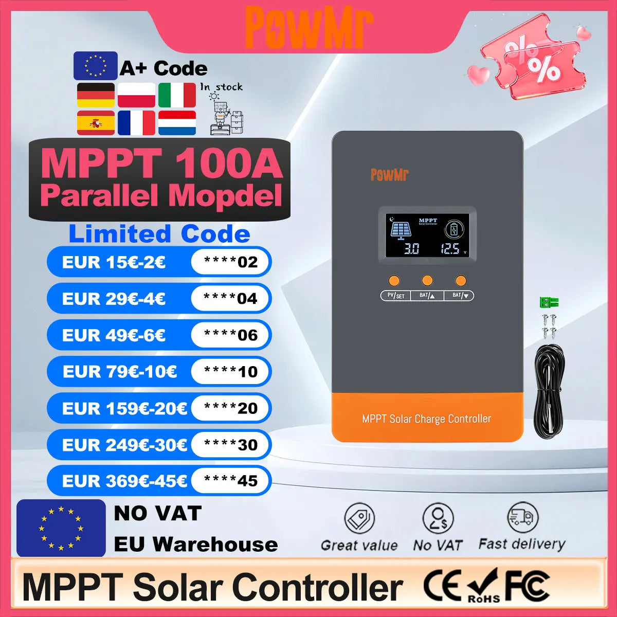 Régulateur Solaire MPPT 100A 12V 24V 48V